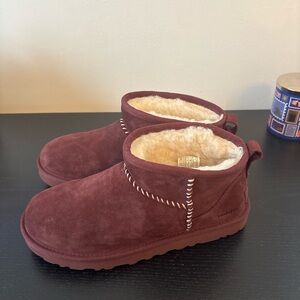 UGG Madhappy size 7 Maroon Suede Ankle Boots with Shearling Lining